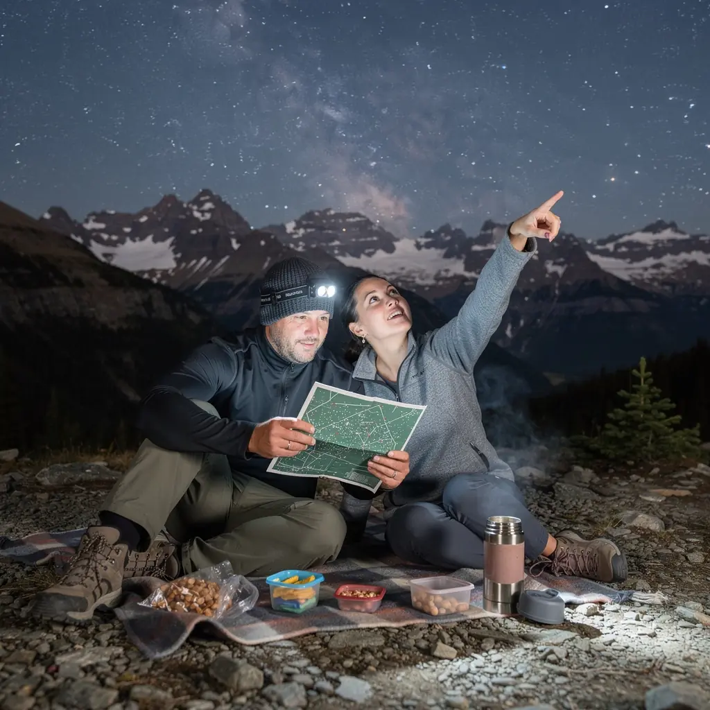 Светящееся звездное небо над озером, отражающее звезды на воде.