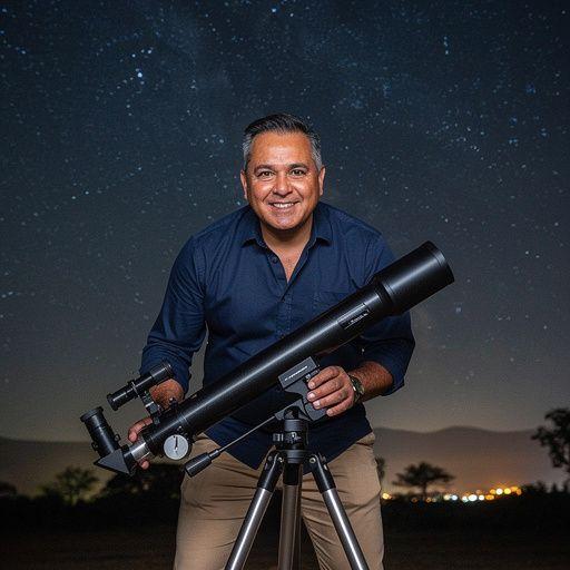 Ночной пейзаж с яркими звездами на фоне гор в темном небе.